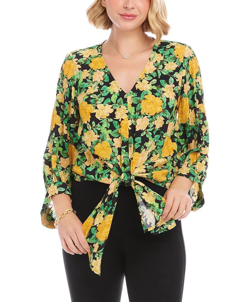 カレンケーン レディース トップス シャツ Karen Kane Blouson Sleeve Tie Frontop Floral