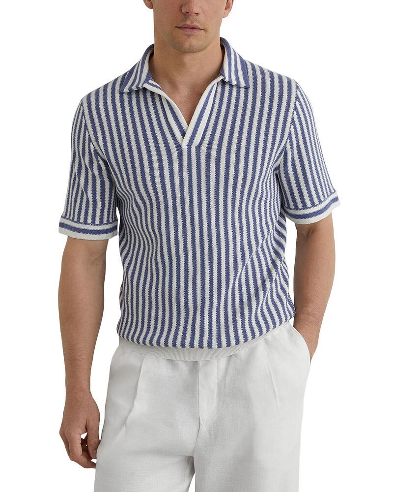 レイス メンズ トップス ポロシャツ REISS Alba Short Sleeve Open Collar Striped Polo BlueOff White オフホワイト