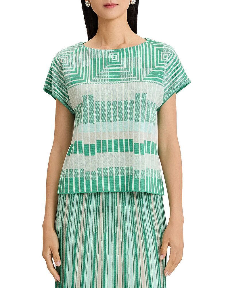 ミンウォン レディース トップス シャツ ニット Ming Wangeometric Jacquard Soft Knitop Kelly Green Limestone Ivory アイボリー