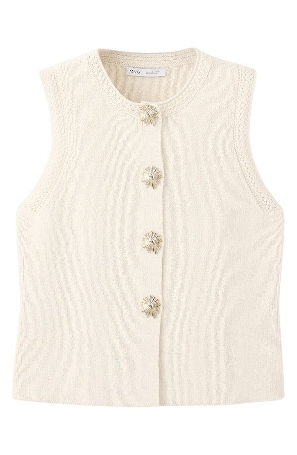 マンゴ レディース アウター パーカー・スウェット ベスト セーター コットン MANGO Chaleco Frida Cotton Blend Sweater Vest Ecru エクリュ