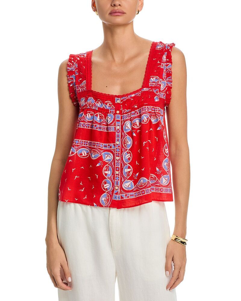 ザ・グレート レディース トップス タンクトップ THE GREAT The Victorian Pleatank Red Sailboat Bandana レッド