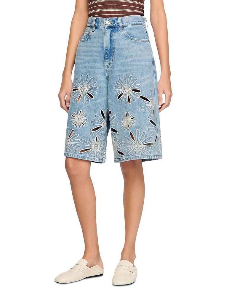 サンドロ レディース ボトムス ハーフパンツ・ショーツ ショートパンツ 刺繍 デニム Sandro Embroideredenim Bermuda Shorts Jean Blue Jean ブルー