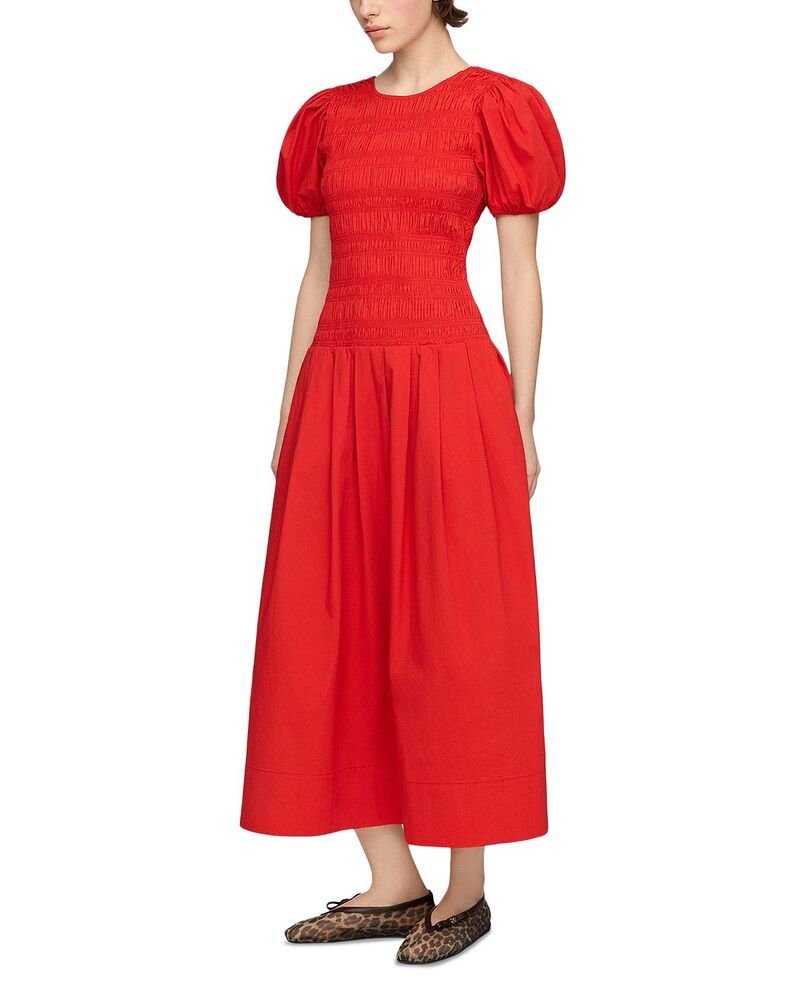 ガニー レディース トップス ワンピース シャーリング コットン GANNI Smocked Cotton Dress Goji Berry