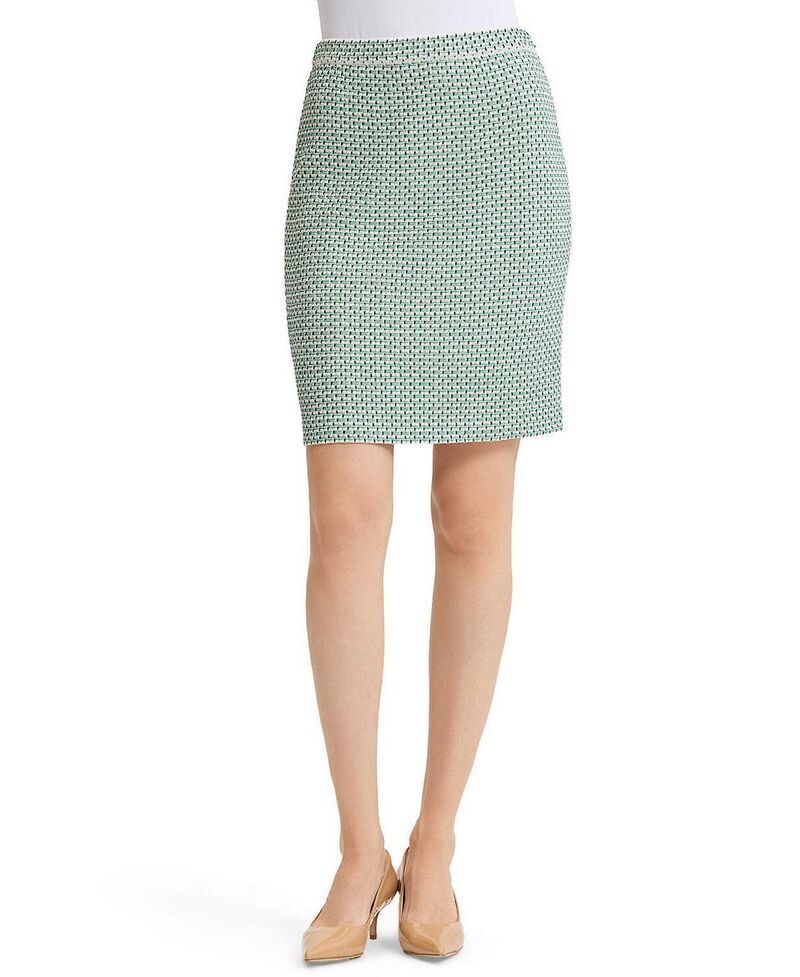 ミンウォン レディース ボトムスカート Ming Wang Jacquard Basketweave Straight Skirt Kelly Green Indigo Ivory アイボリー
