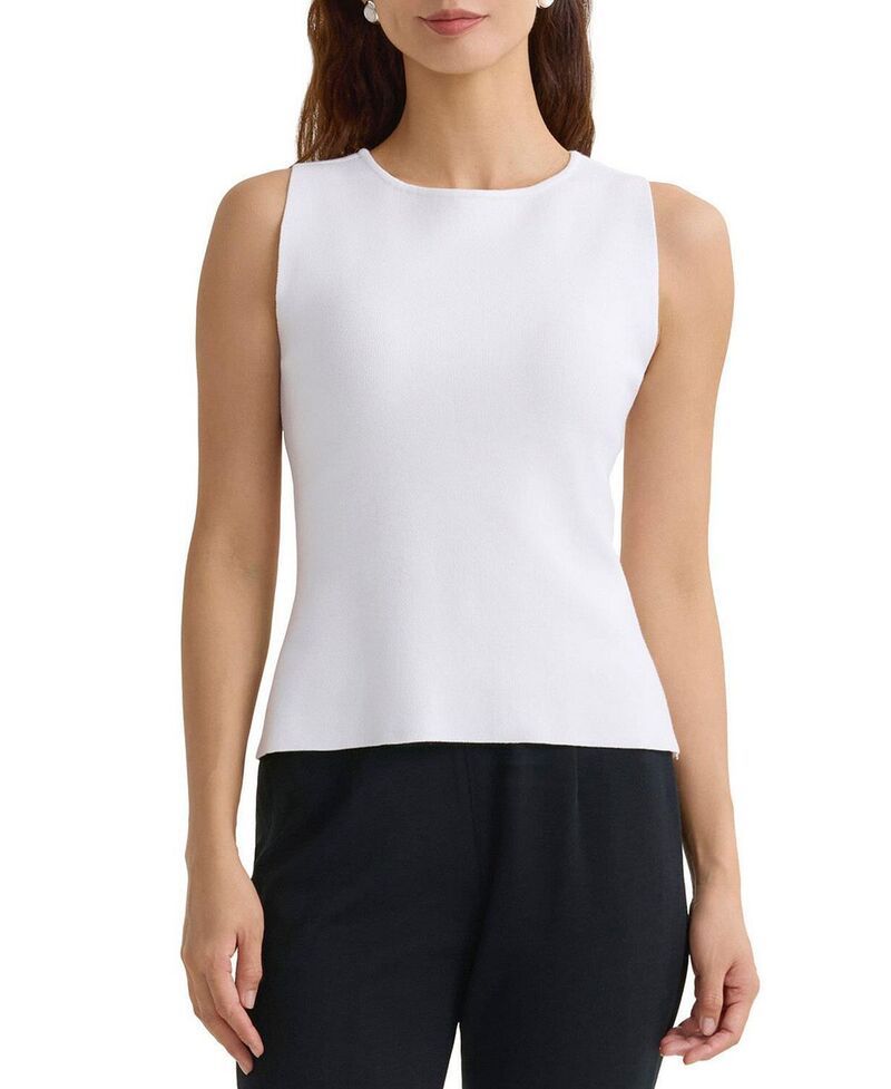 ミンウォン レディース トップス タンクトップ リブ ニット Ming Wang Boat Neck Ribbed Soft Knitank White ホワイト