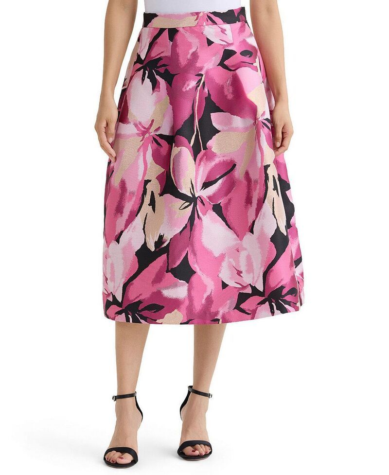 ミンウォン レディース ボトムスカート ミディ Ming Wang Shimmer Lined Woven Midi Skirt RosePinkLimestoneWhiteBlack