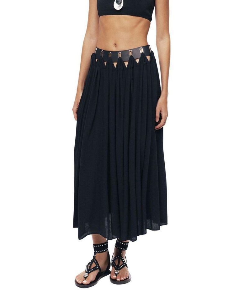 ノクチューン レディース ボトムスカート プリーツ ミディ NOCTURNE Pleated RingDetail Midi Skirt Black ブラック