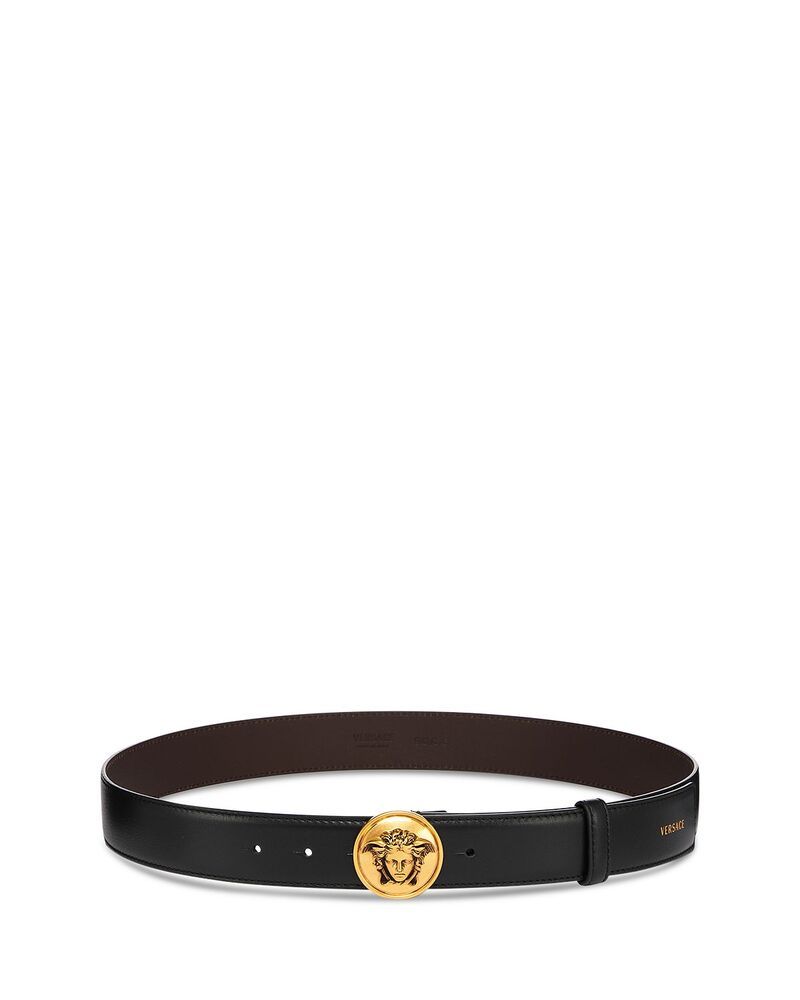 ヴェルサーチ メンズ アクセサリー ベルト レザー Versace Mens Medusa Leather Belt Black Gold ブラック