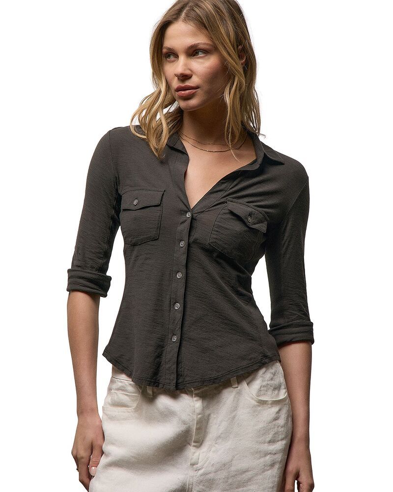 ジェームス パース レディース トップス シャツ シアー James Perse Sheer Slub Side Panel Shirt Carbon