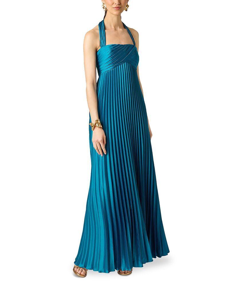 アイダンマットックス レディース トップス ワンピース プリーツ Aidan Mattox Charmeuse Pleated Gown Peacock