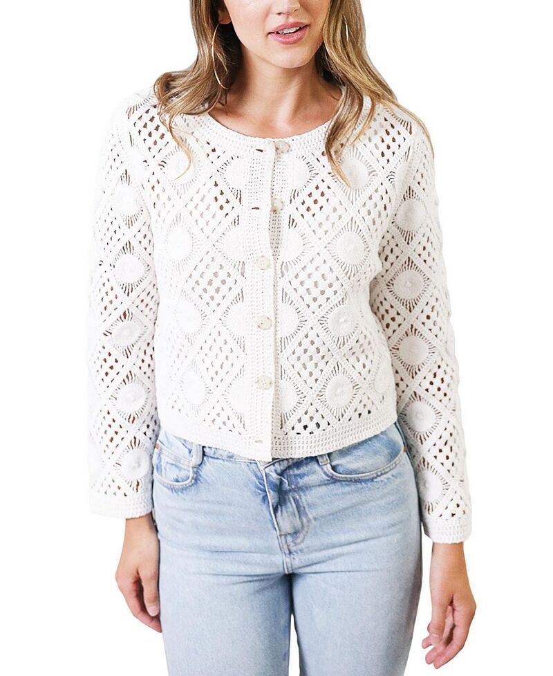 セントラルパークウェスト レディース アウター カーディガン セーター Central Park West Womens Violete Crochet Cardigan Sweater Ivory White ホワイト