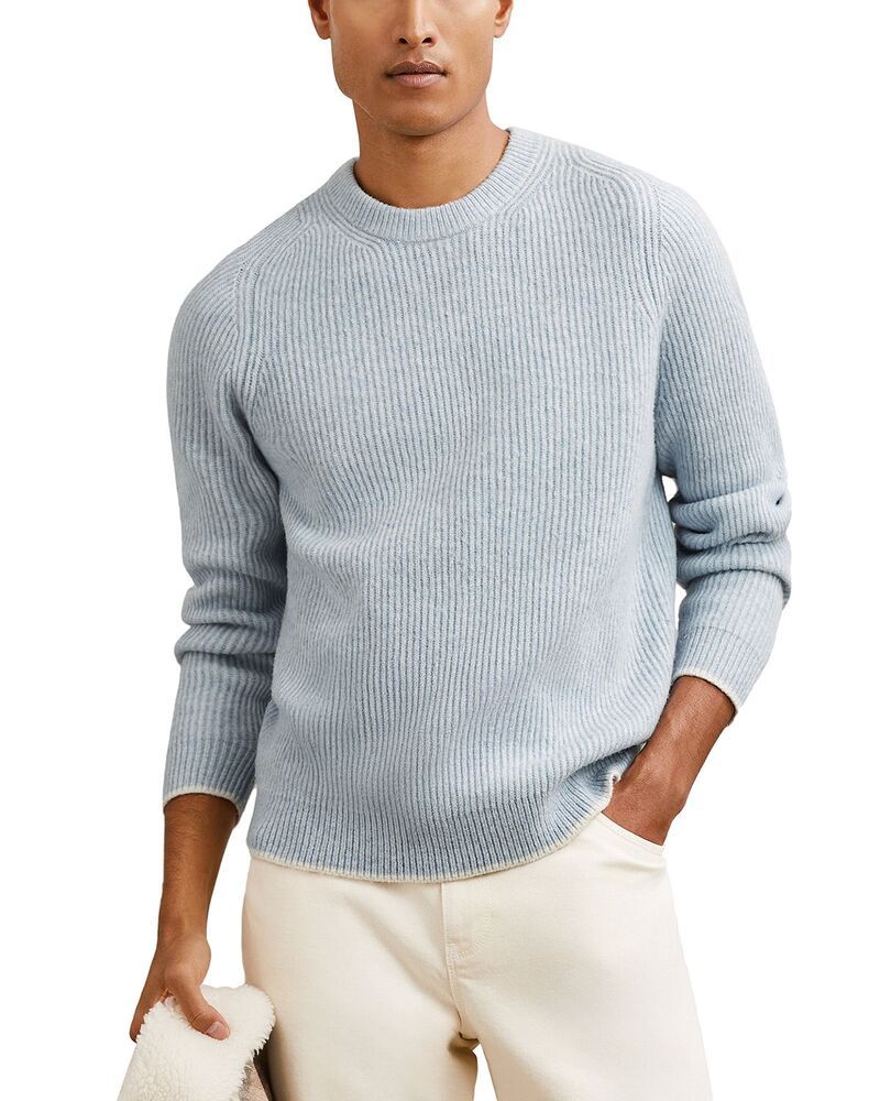 レイス メンズ アウター ニット・セーター クルーネック リブ REISS Crammond Ribbed Crewneck Sweater Soft Blue ブルー