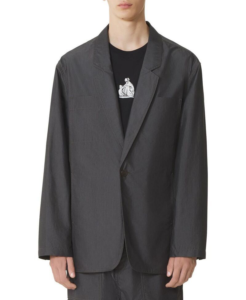 ランバン メンズ アウター ジャケット・ブルゾン Lanvin LooseFit Chambray Jacket Gray and black ブラック