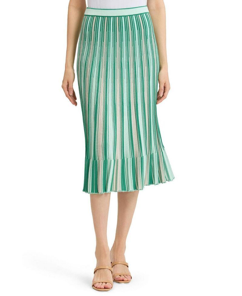 ミンウォン レディース ボトムスカート ミディ ニット Ming Wang Flared Flounce Soft Knit Midi Skirt Kelly Green Eucalyptus Ivory アイボリー