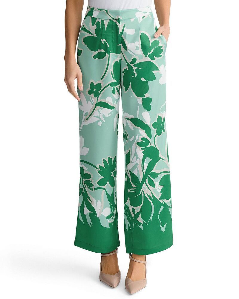 ミンウォン レディース ボトムス カジュアルパンツ クレープ フラワー柄 プリント フラワー Ming Wang Crepe De Chine Floral Printed WideLeg Pants Kelly Green Limestone Ivory ア