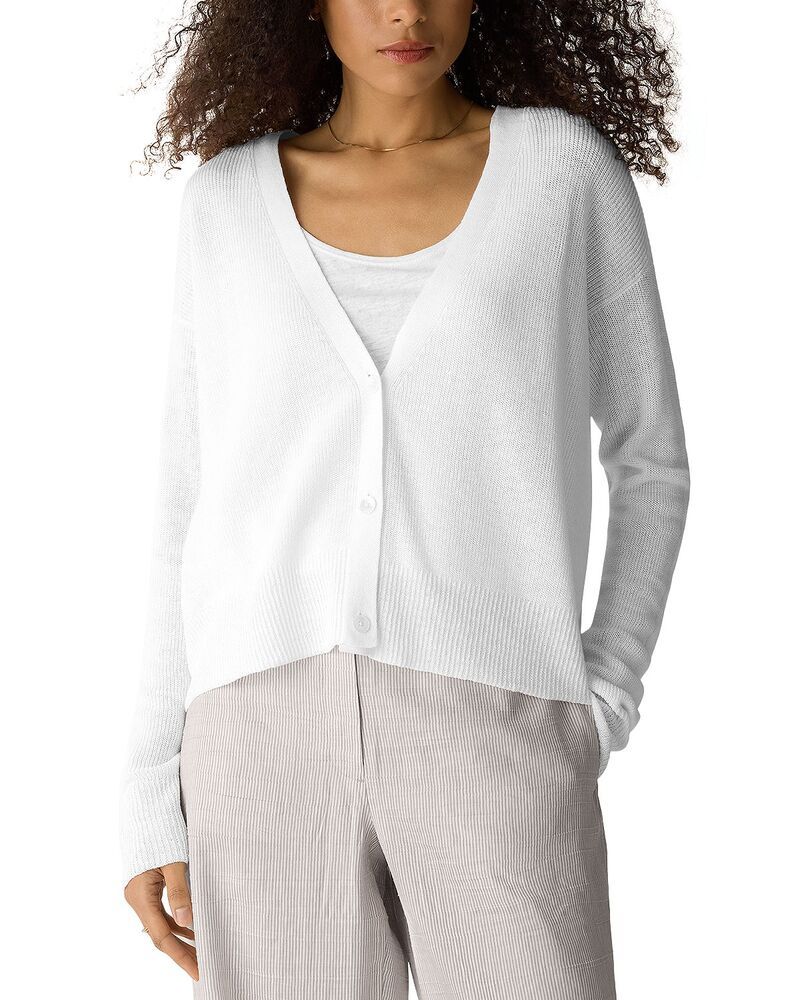 エイリーンフィッシャー レディース アウター カーディガン Vネック セーター Eileen Fisher V Neck Cardigan Sweater White ホワイト