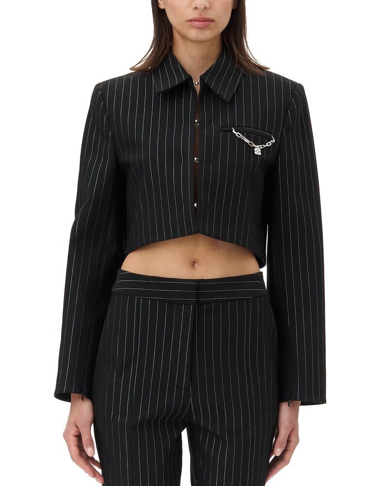 ガニー レディース アウター ジャケット・ブルゾン ブレザー GANNI Striped Crop Blazer Black ブラック