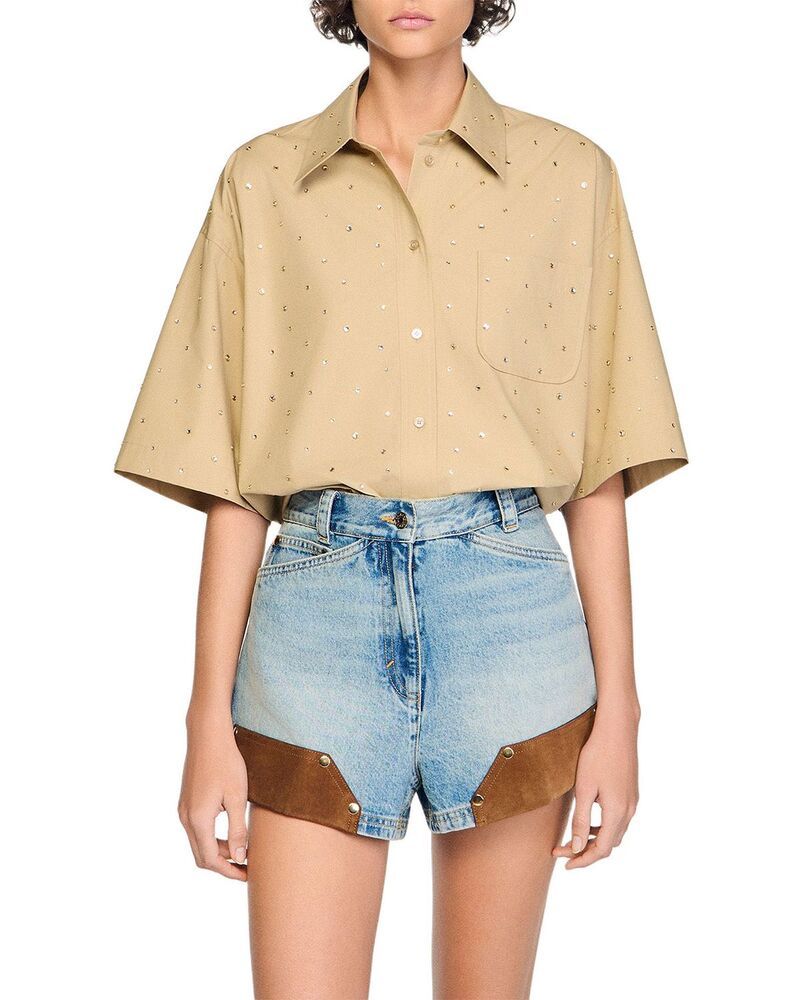 サンドロ レディース トップス シャツ コットン Sandro Rhinestone Cotton Shirt Beige ベージュ