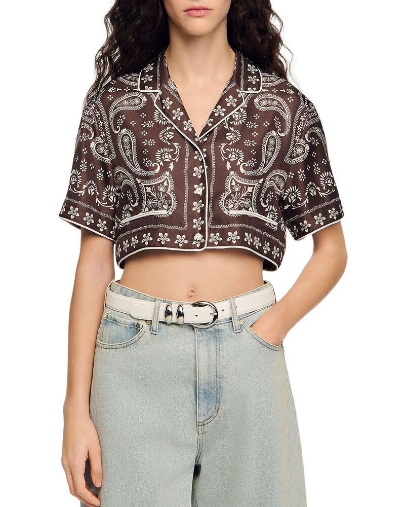 サンドロ レディース トップス シャツ プリント クロップド Sandro Cropped Bandana Print Shirtaupe White ホワイト