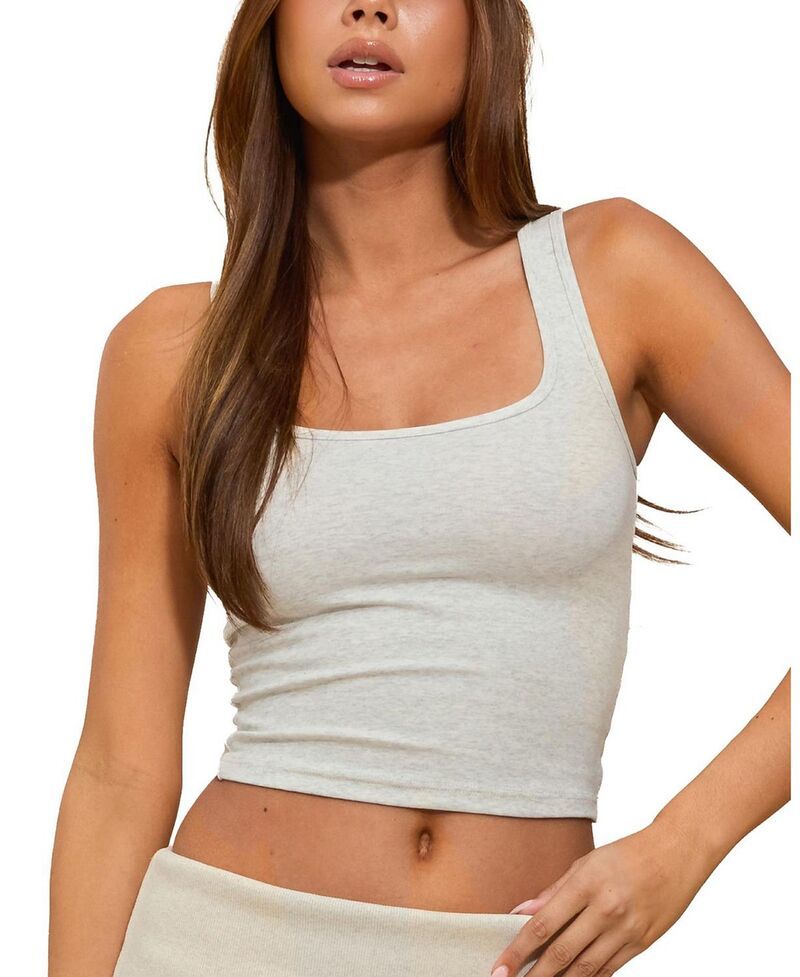 アディクテッド レディース トップス タンクトップ リブ Edikted Linda Ribbed Scoop Neck Tank Top GrayMelange グレー
