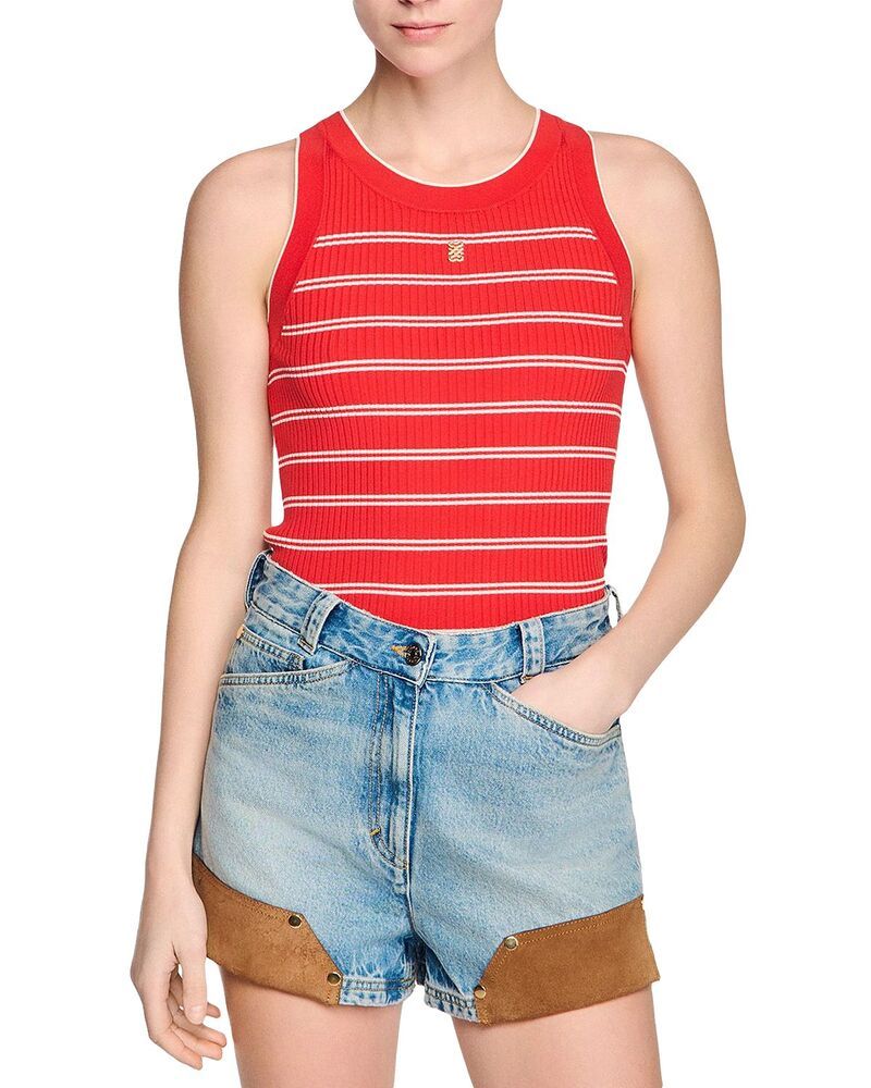 サンドロ レディース アウター ベスト リブニット Sandro Rib Knit Vestop Red レッド