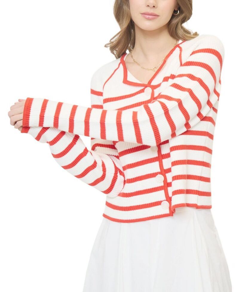 セントラルパークウェスト レディース アウター ジャケット・ブルゾン セーター Central Park West Womens Maisie Collarlessweater Jacket WhiteRed ホワイト