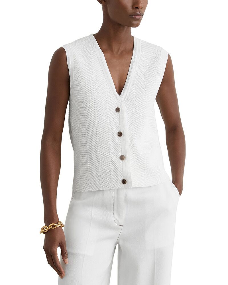 レイス レディース アウター コート ニット REISS Knitted Waist Coat White ホワイト