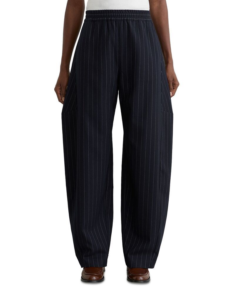 レイス レディース ボトムス カジュアルパンツ REISS Elle Pinstriped High Rise Barrel Trousers Navy ネイビー