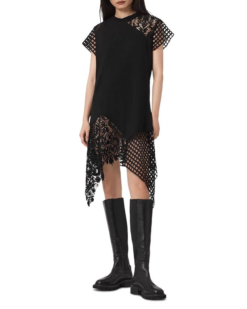 オールセインツ レディース トップス Tシャツ ALLSAINTS Zala Spliced Tee Dress Black ブラック