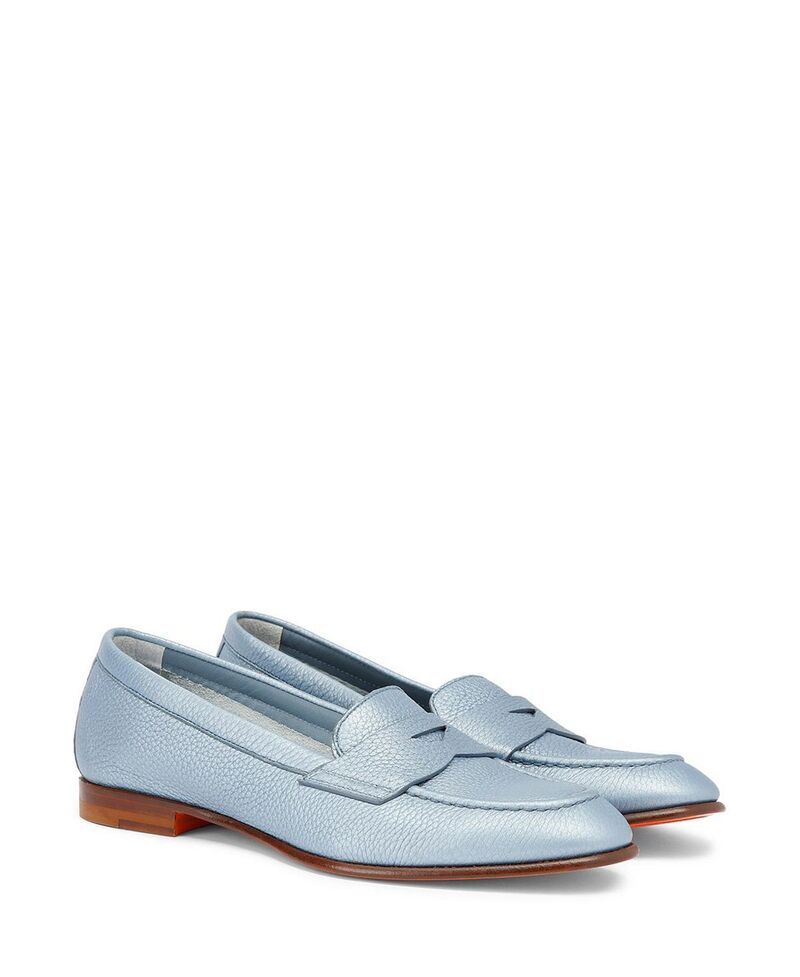 サントーニ レディース シューズ スリッポン・ローファー レザー Santoni Womens Tumbled Leather Penny Loafer LightPastel Blue ブルー