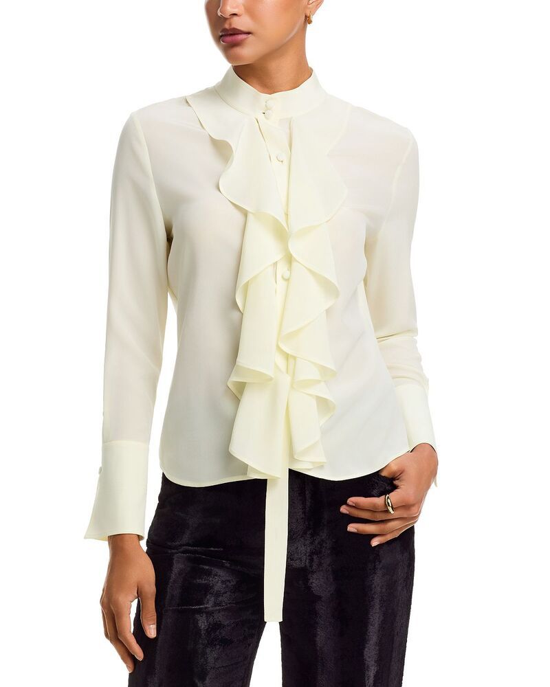 マックイーン レディース トップス シャツ シルク ブラウス McQueen Silk Crpe de Chine Blouse WhiteGrey ホワイト