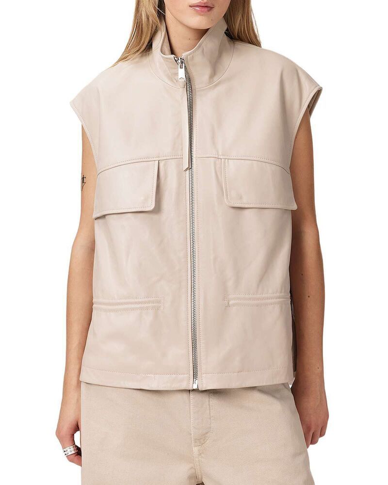 オールセインツ レディース アウター ベスト レザー ALLSAINTS Flor Leather Vest Antique White ホワイト