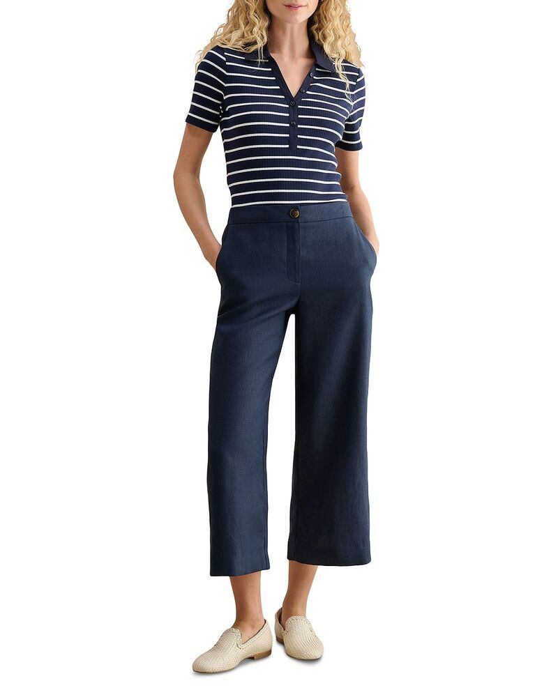 ホッブスロンドン レディース ボトムス カジュアルパンツ クロップド リネン HOBBS LONDON Lillie Cropped Linen Trousers Navy ネイビー