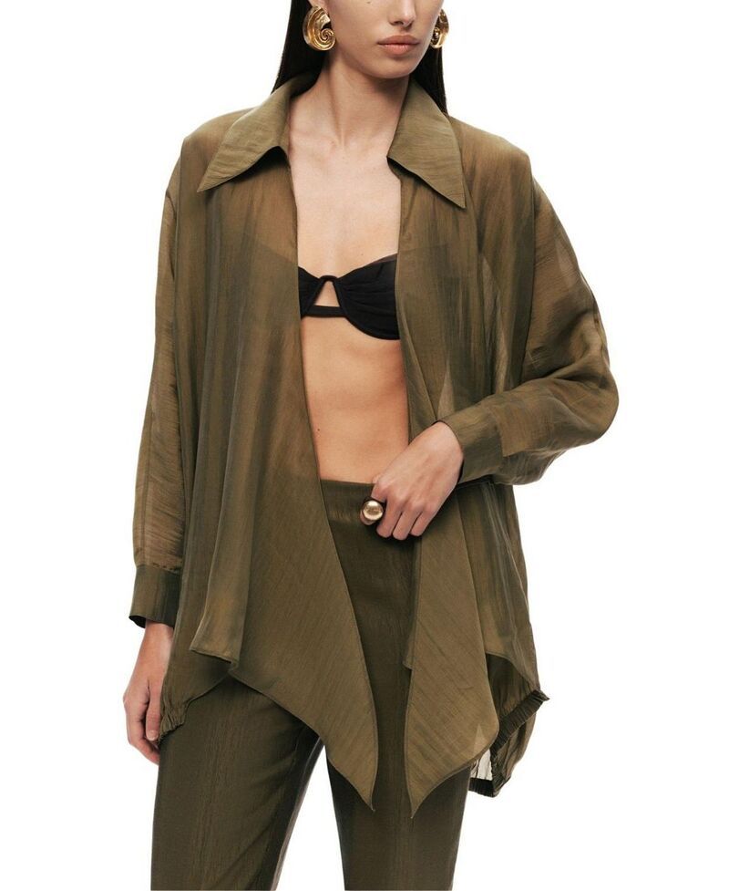ノクチューン レディース トップス シャツ NOCTURNE Fluid OpenFront Shirt Khaki カーキ