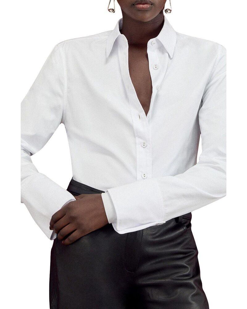 カレンミレン レディース トップス シャツ コットン Karen Millen Cotton Woven Buttoned Shirt White ホワイト