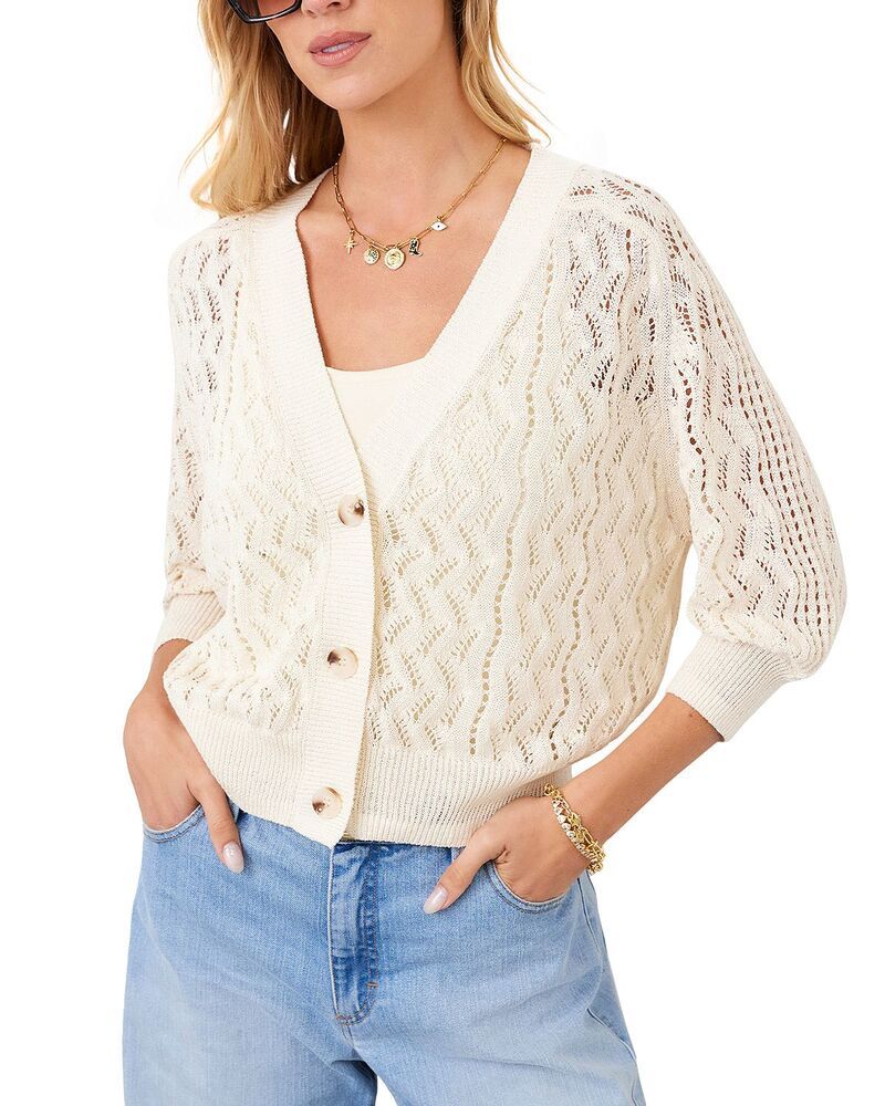 カレンケーン レディース アウター カーディガン セーター Karen Kane Puff Sleeve Crochet Cardigan Sweater Natural