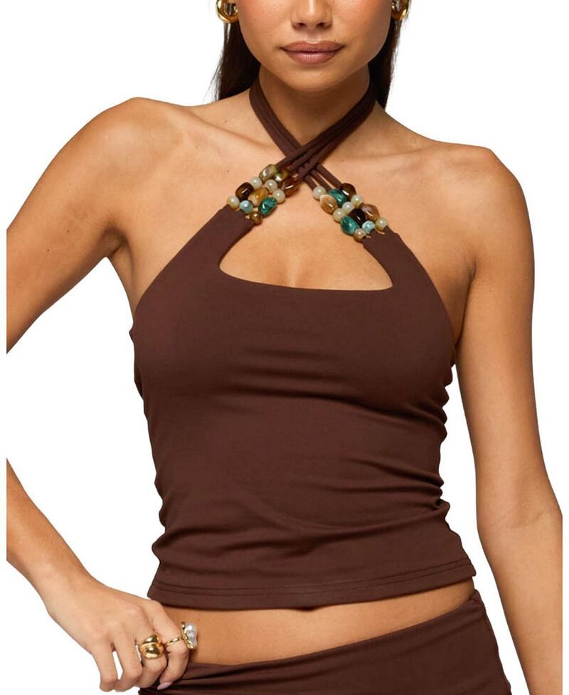 アディクテッド レディース トップス シャツ ホルター Edikted Thia Bead Halter Top DarkBrown ブラウン