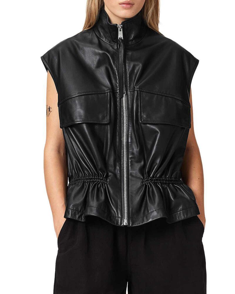 オールセインツ レディース アウター ベスト レザー ALLSAINTS Flor Leather Vest Black ブラック