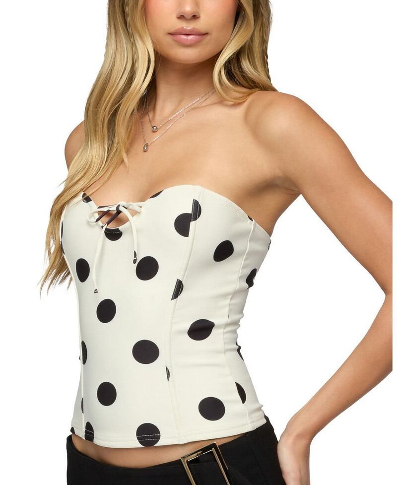 アディクテッド レディース トップス シャツ ドット柄 ドット Edikted Antonelle Polka Dot Corset IvoryAndBlack アイボリー