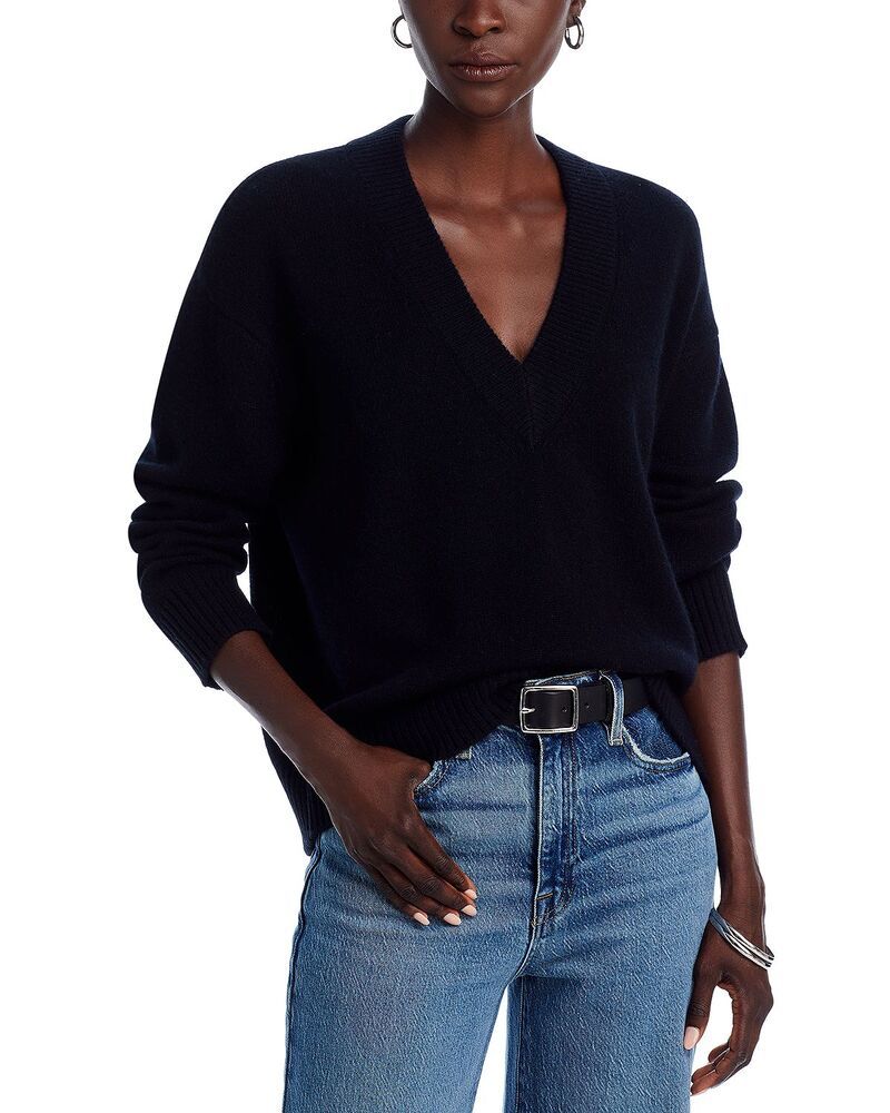 アクア レディース アウター ニット・セーター Vネック ドロップショルダー AQUA 100 Cashmere Drop Shoulder V Neck Sweater Exclusive Black ブラック
