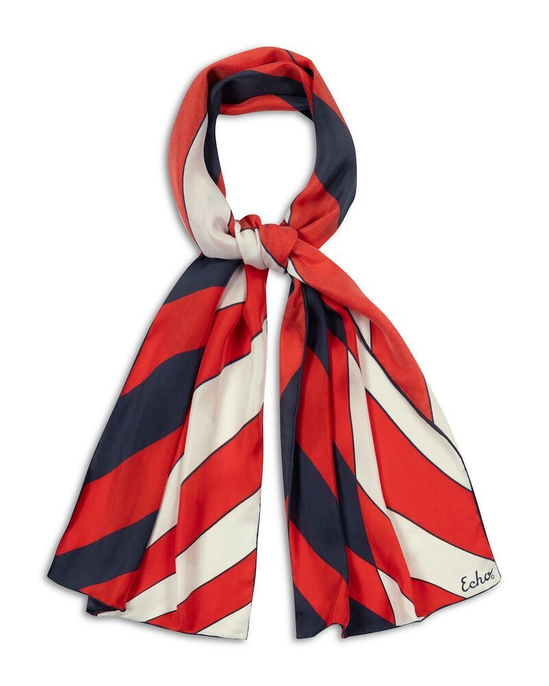 エコー レディース アクセサリー マフラー・ストール・スカーフ シルク Echo Stripesilk Oblong Scarf RedNavy ネイビー