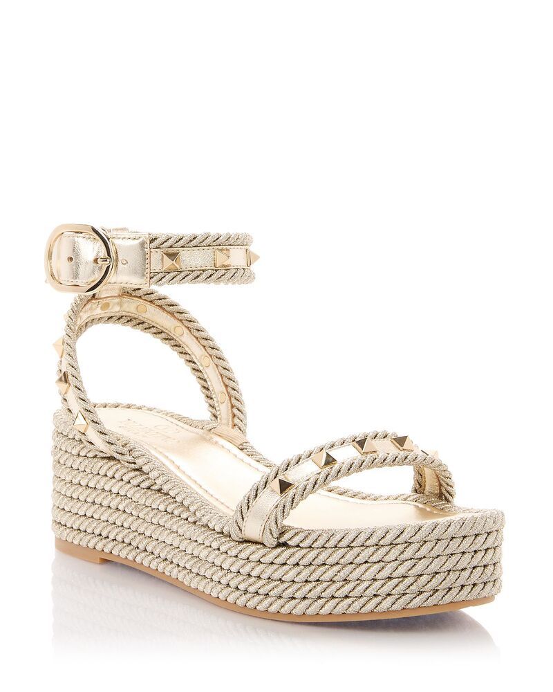 ヴァレンティノ レディース シューズ サンダル Valentino Garavani Womens Rockstud Espadrille Wedge Sandals Platino