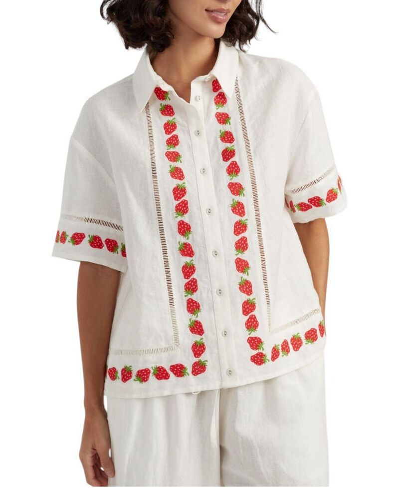 チンティアンドパーカー レディース トップス シャツ リネン Chinti Parker Womens LinenBlend Strawberry Shirt Cream クリーム