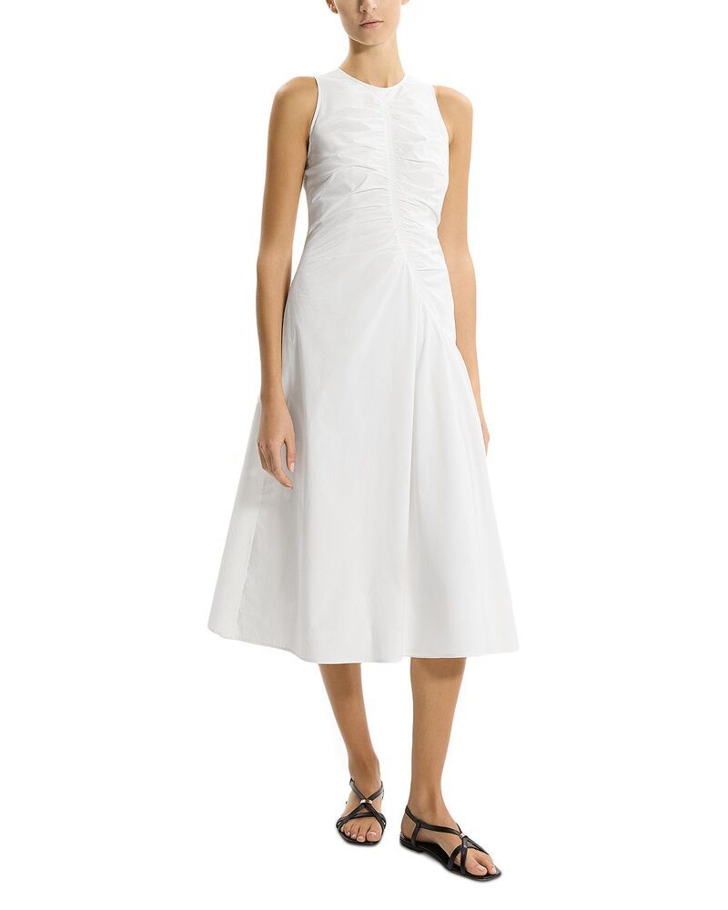 セオリー レディース トップス ワンピース ギャザー ノースリーブ Theory Ruched Sleeveless Dress White ホワイト