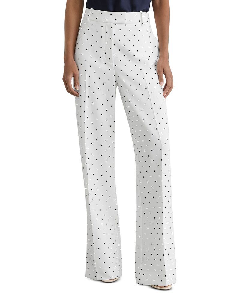レイス レディース ボトムス カジュアルパンツ ドット柄 ワイドレッグ ドット REISS Polka Dot Wide Leg Pants WhiteNavy ホワイト