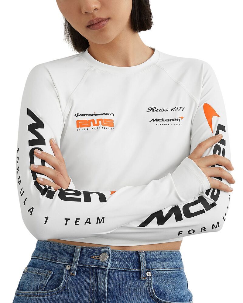 レイス レディース トップス シャツ プリント マキシ REISS Maxine Long Sleeved McLaren Printed Top White ホワイト