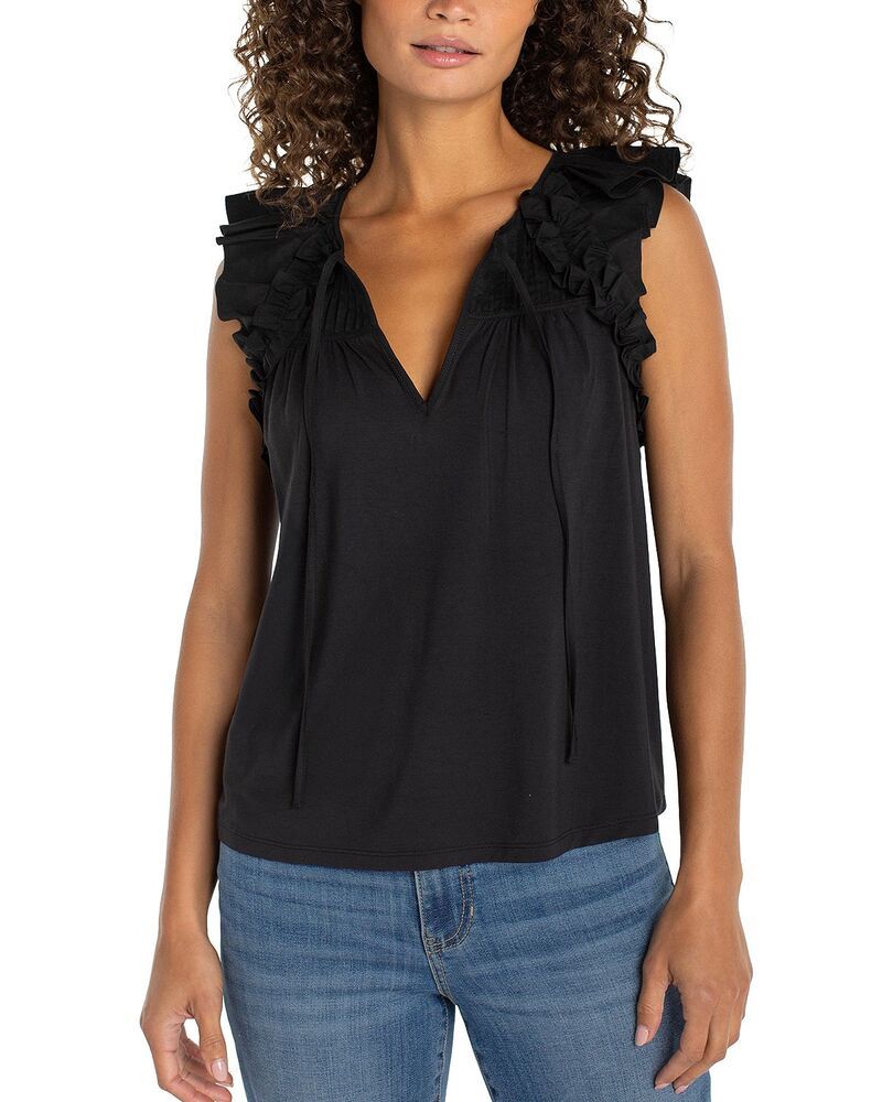 リヴァプール ロサンゼルス レディース トップス シャツ Liverpoolos Angeles Flutter Sleeve Top Black Print ブラック