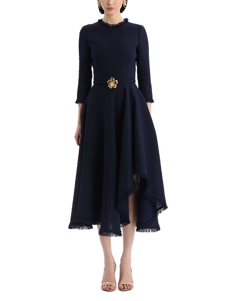 オスカー デ ラ レンタ レディース トップス ワンピース アシンメトリー ツイード Oscar de la Rentasymmetrical Hem Slubby Tweedress Navy ネイビー