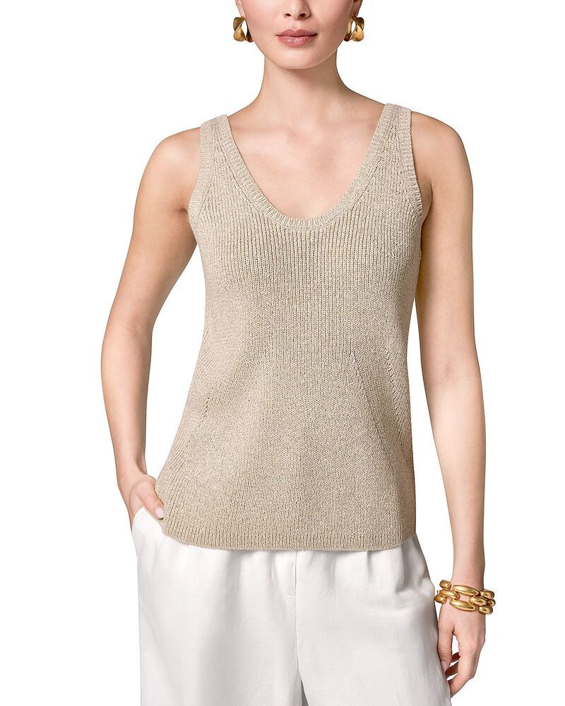 ダナ キャラン ニューヨーク レディース トップス タンクトップ トール ニット Donna Karanew York Scoop Neck Metallic Knitank CreamGold クリーム