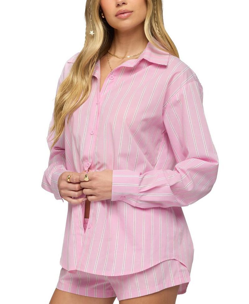 アディクテッド レディース トップス シャツ Edikted Carmella Striped Oversized Shirt Pink ピンク